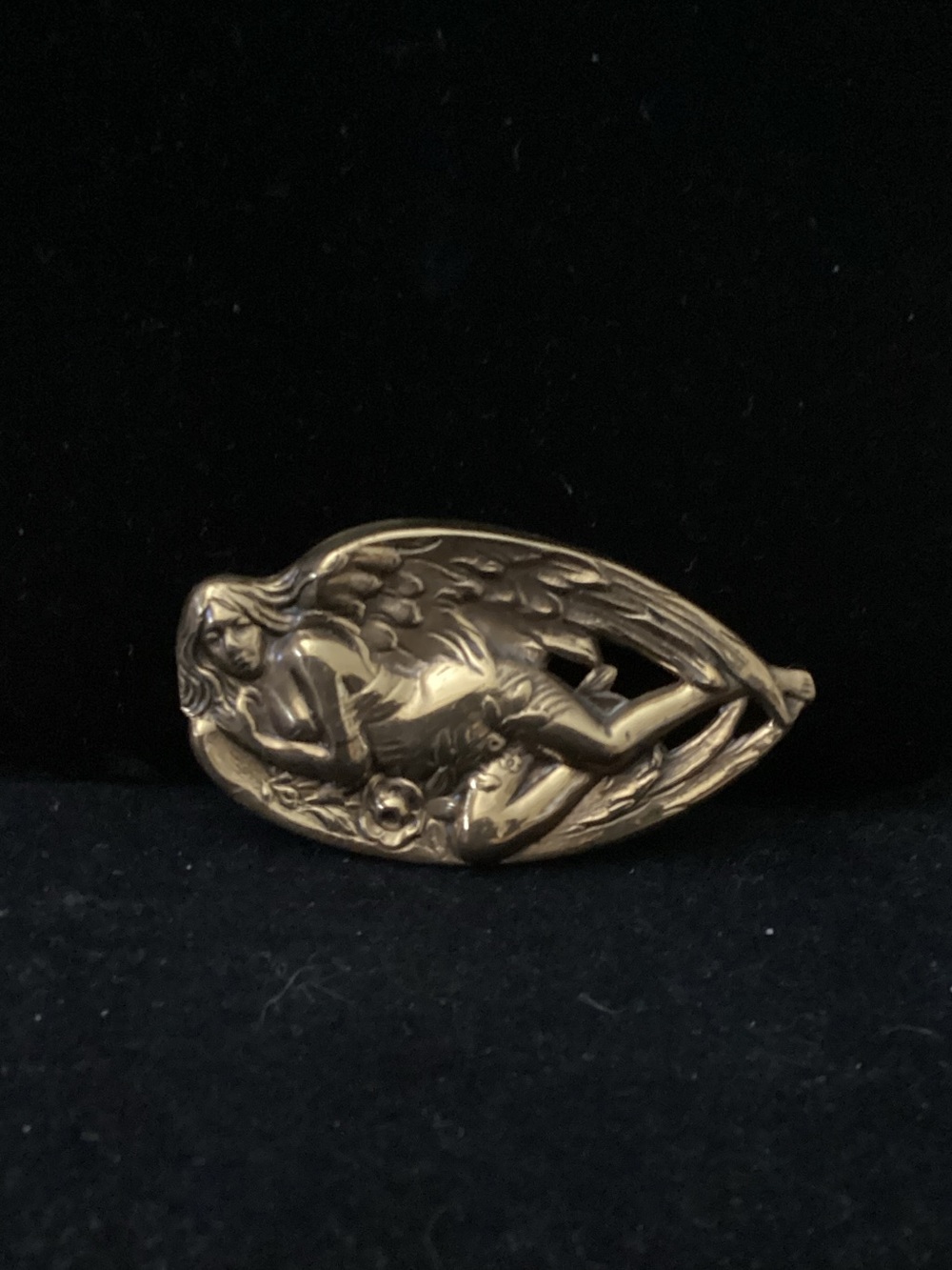 Antique-Style Angel Pin Brooch in Brass Tone